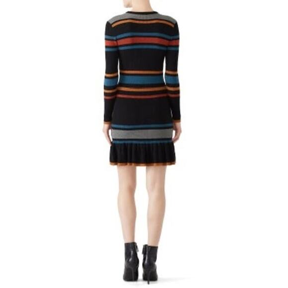 CUPCAKES AND CASHMERE Black Striped Knit Sweater Crew Neck Mini Dress Size M - Picture 2 of 12